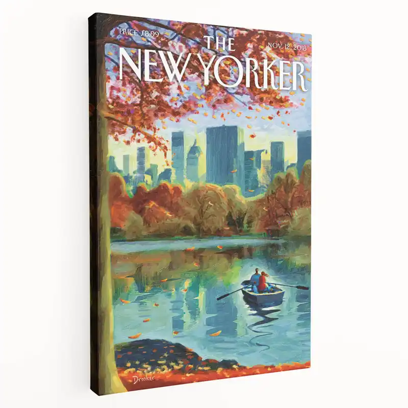 Vintage New Yorker Poster - Autumn Rowing Scene Art Limited Time