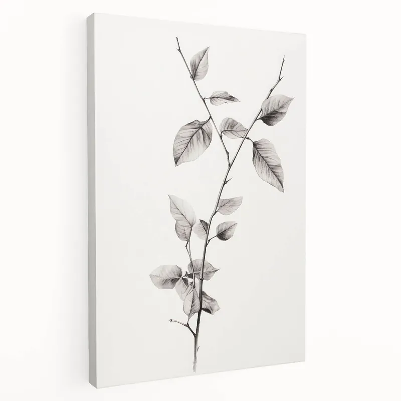 Instant Buy Vintage Botanical Art Print: Elegant Leaf Stem in Black & White
