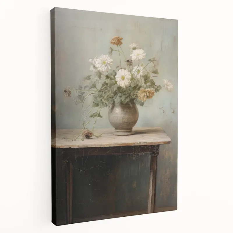 Limited Edition Vintage Botanical Art Print: Daisy Bouquet in Vase Wall Decor