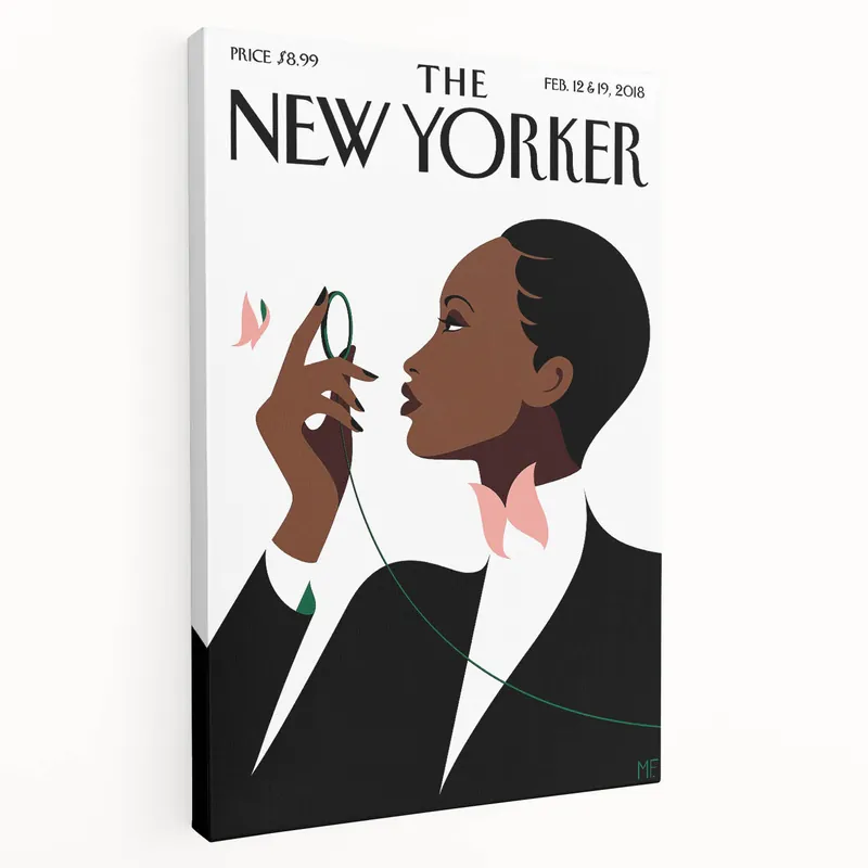 Instant Buy Elegant New Yorker Poster - Woman with Pink Flowers Wall Art