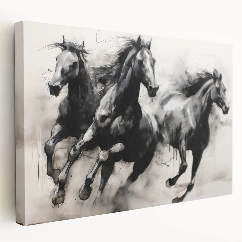 Flash Sale Vintage Animal Art - Powerful Running Black Horses