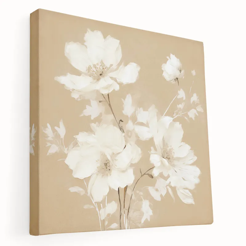 Vintage Botanical Art Print - Elegant White Flowers on Beige – Framed Time-Limited
