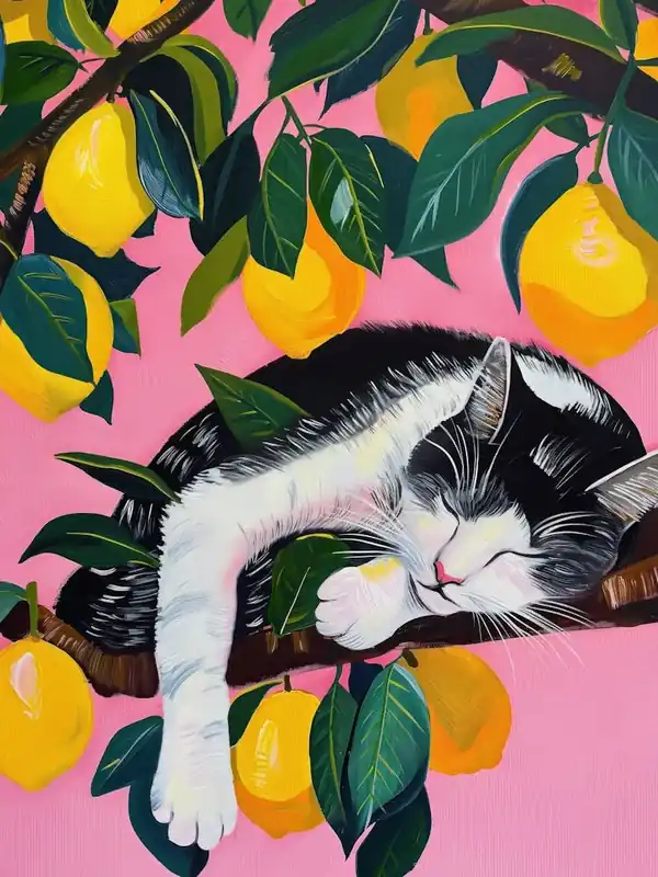 Sleeping Cat By Lemon Tree Final Sale