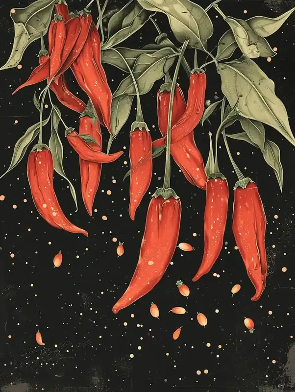 Flash Sale Red Chilis Growing Illustration