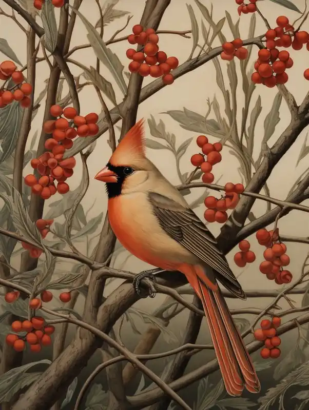 Dark And Moody Botanical Cardinal 3 High Quality