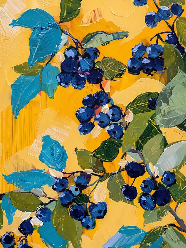Seasonal Sale Blueberries On Yellow - abstract art, abstract painting city wall art, colorful wall art, home decor, minimal art, modern wall art, wall art, wall decoration, wall print colourful wall art, decor wall art, digital art, digital art download, interior wall