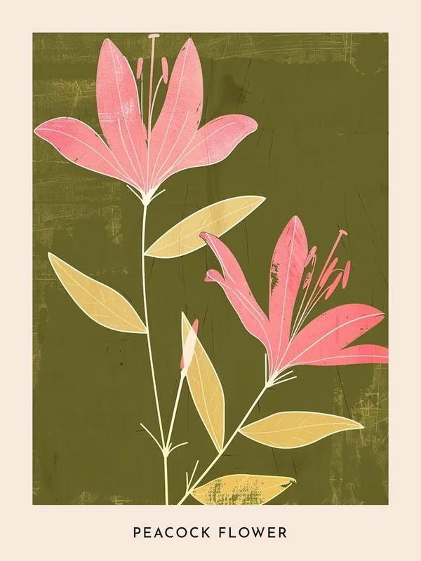 Pink & Green Peacock Flower 3 Flower Poster Best Price