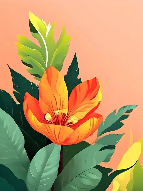 Worldwide Shipping Orange Flower With Leaves