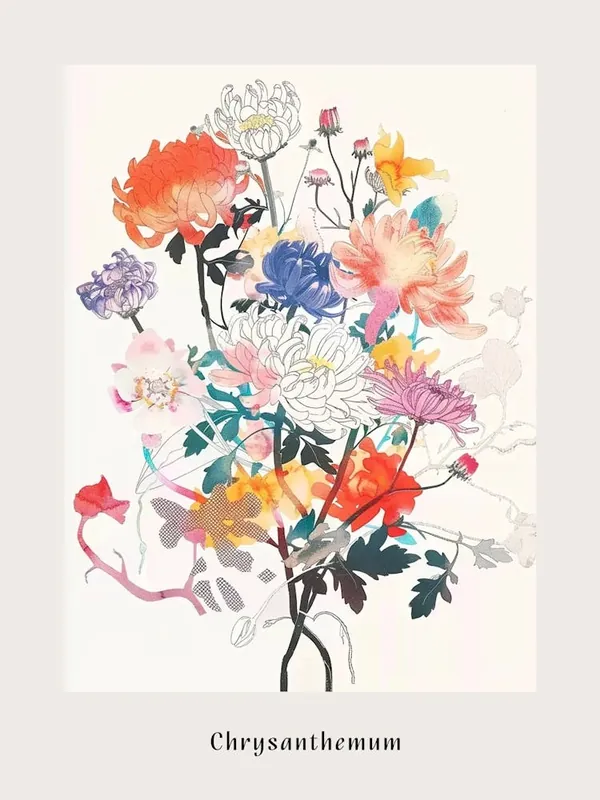 Chrysanthemum 3 Collage Flower Bouquet Poster Big Sale