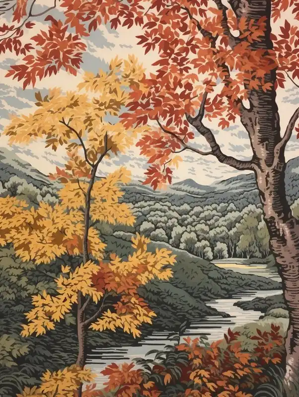 Hot Deal River Birch 3 Vintage Autumn Tree Print