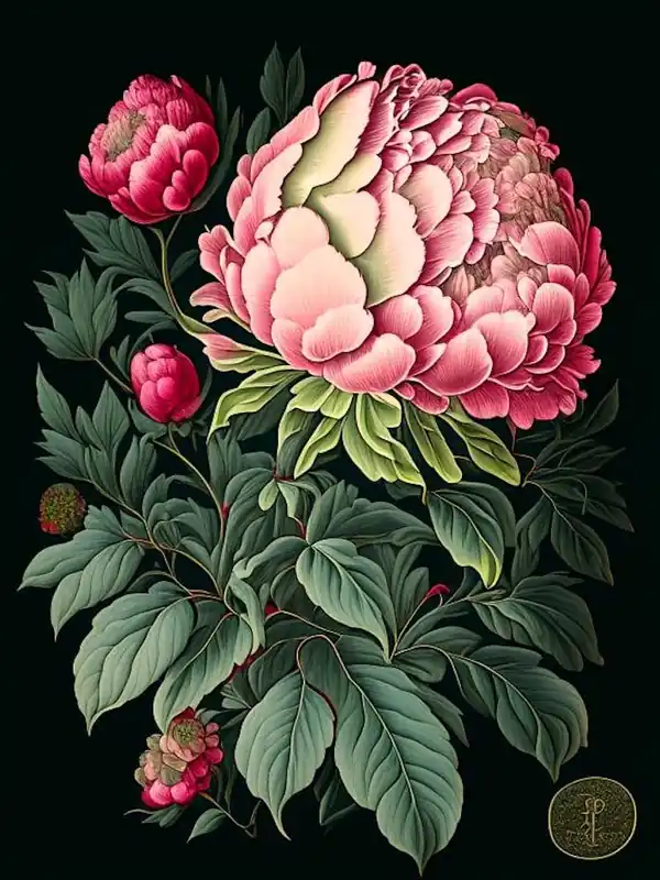 Karl Rosenfield Peonies Black Vintage Botanical Wholesale