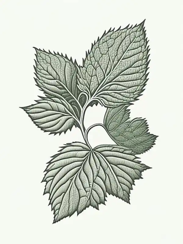 Raspberry Leaf Herb William Morris Inspired Line Drawing 2 Modern