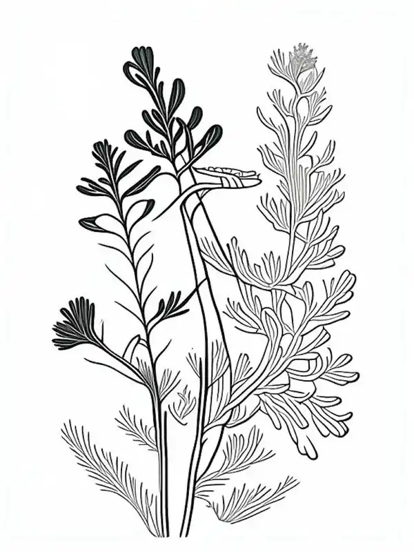 Fenugreek Herb William Morris Inspired Line Drawing 3 Exclusive