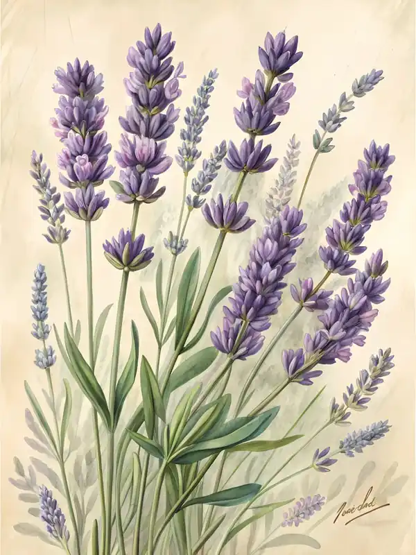Decorative Botanical Chart of Lavender Oil Painting Style Buy Today