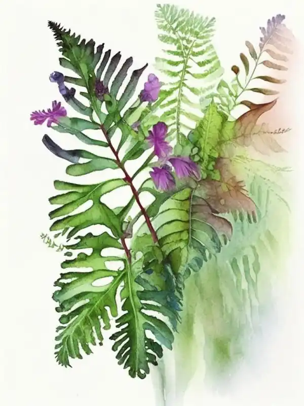 Money Back Guarantee New York Fern Wildflower Watercolour 1