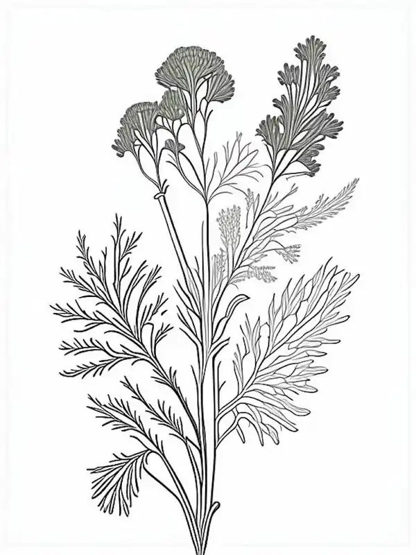 Coriander Herb William Morris Inspired Line Drawing 1 Handmade