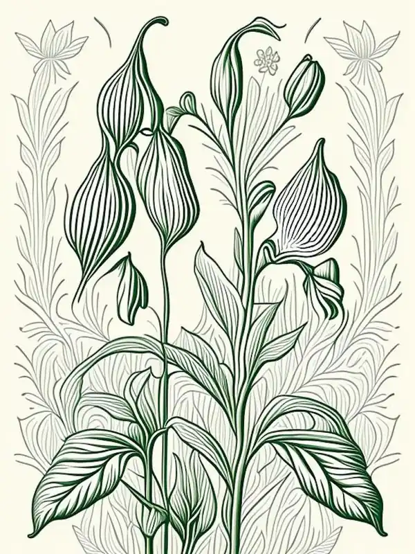Cardamom Herb William Morris Inspired Line Drawing 2 Seasonal Sale