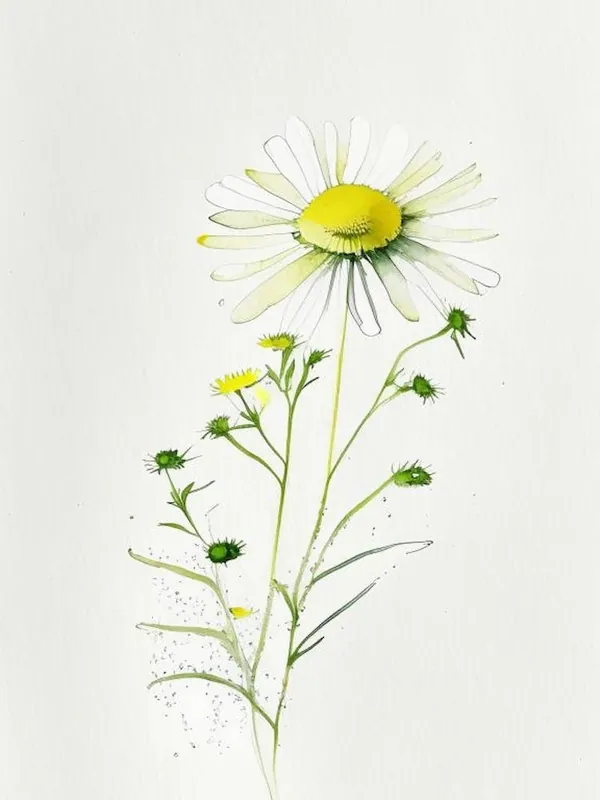 Camomile Herb Minimalist Watercolour 1 Handmade