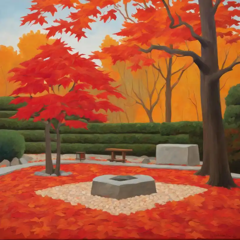 Japanese Zen Garden During Autumn Style of David Hockney 1 Order Now