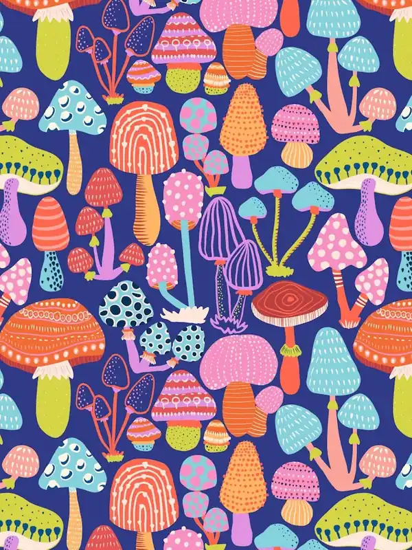 Special Discount Mushroom Magic Neon Hand Drawn Botanical Fungus