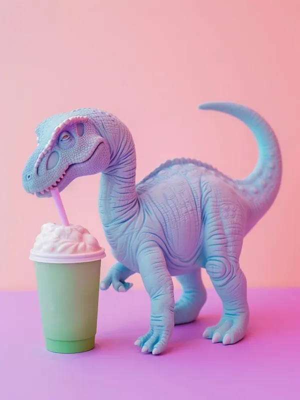 Buy Today Pastel Toy Dinosaur With A Matcha Latte 1