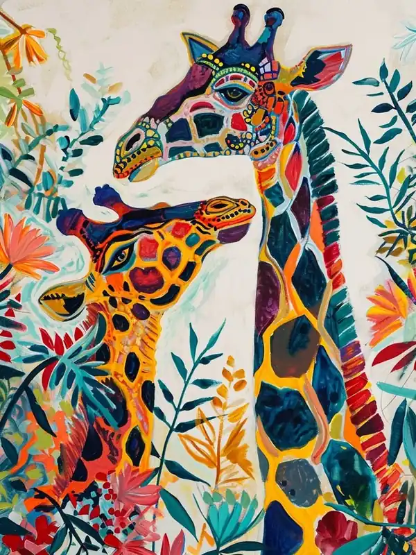 Geometric Colourful Giraffe & Calf 2 Special Offer