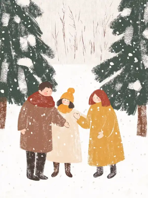 Happy Family in the Winter Forest. Nursery Cheap
