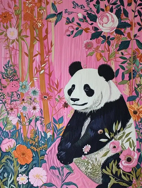 Floral Animal Painting Panda 3 Place Order