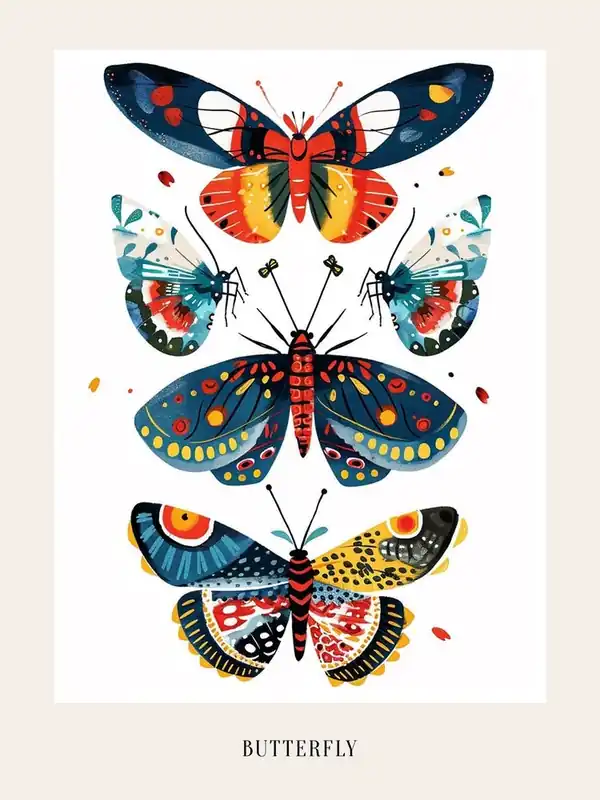 Special Discount Colourful Insect Illustration Butterfly 14 Poster