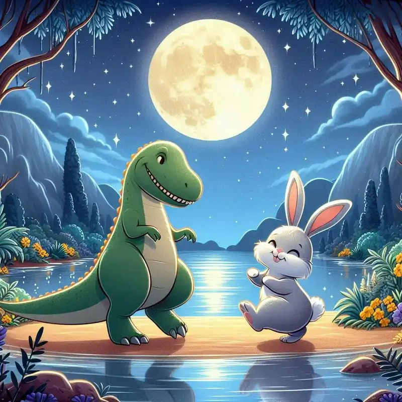 Dinosaur And Rabbit At Night No Minimum Order