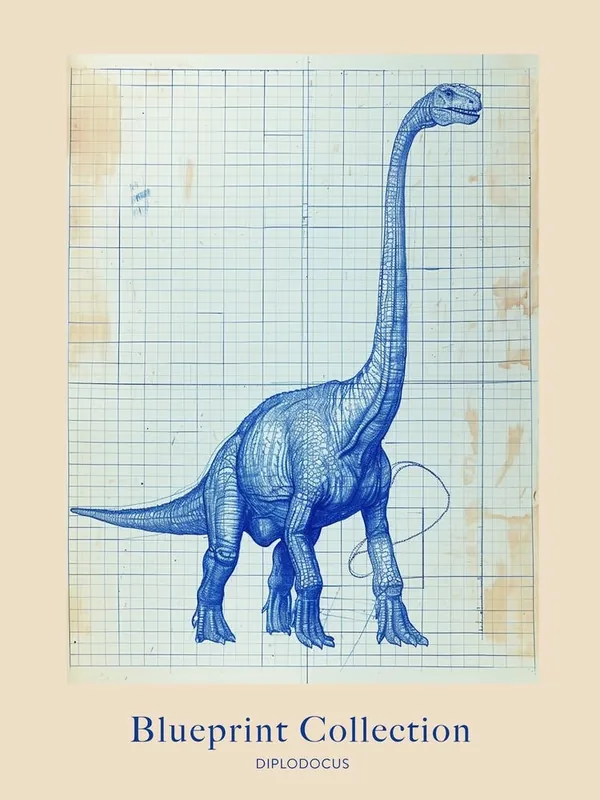 Best Price Diplodocus Dinosaur Blue Print Sketch 1 Poster