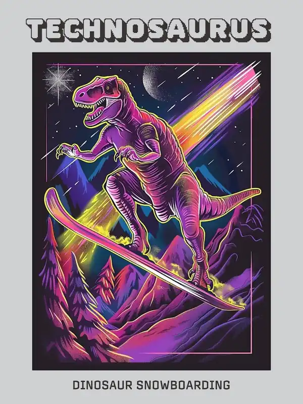 Free Shipping Neon Dinosaur Snowboarding Poster