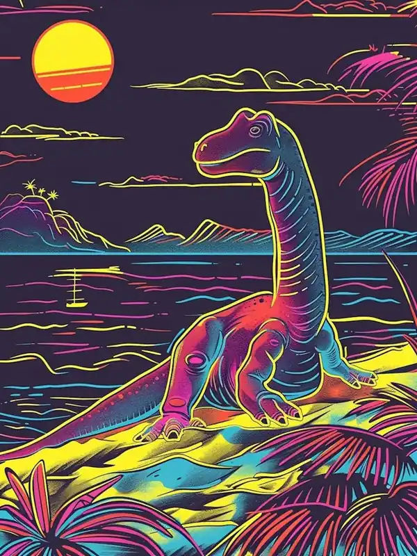 Neon Lines Dinosaur On The Beach Direct From Manufacturer