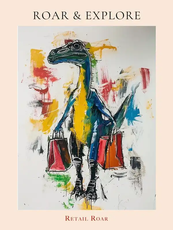 Dinosaur Shopping With Shopping Bags Abstract Painting 4 Poster One Day Deal
