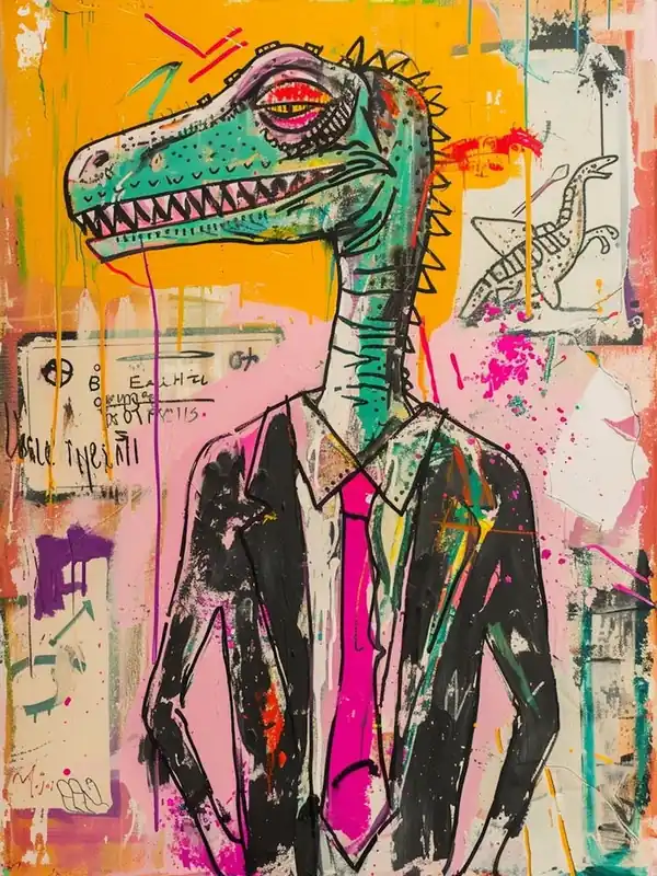 Don’t Miss Out Dinosaur In A Suit Pink Graffiti Style 2