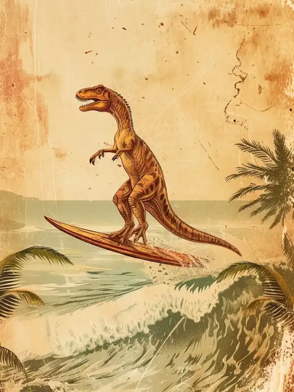 Vintage Utahraptor Dinosaur On A Surf Board 2 Price Cut
