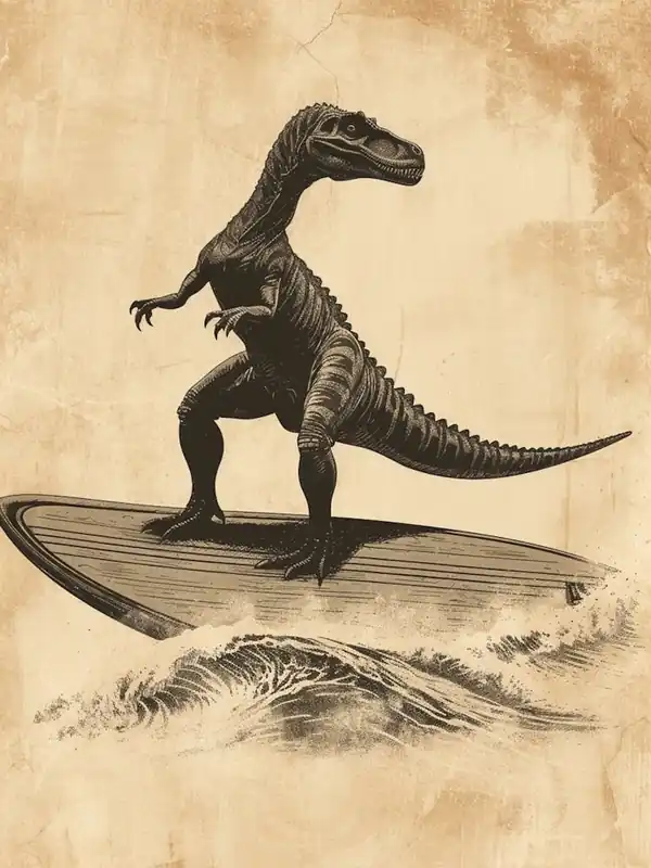 Worldwide Shipping Vintage Spinosaurus Dinosaur On A Surf Board 2
