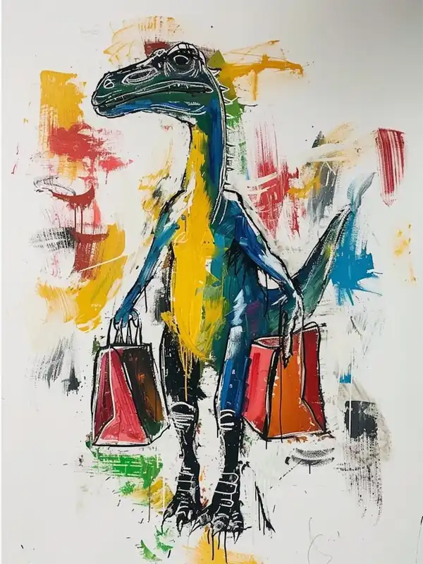 Dinosaur Shopping With Shopping Bags Abstract Painting 4 Discount