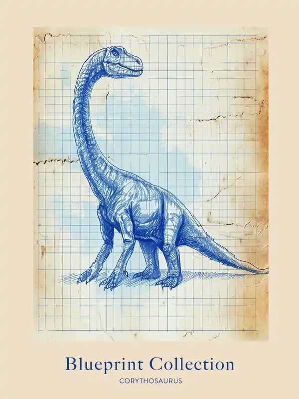 Fresh Stock Corythosaurus Dinosaur Blue Print Sketch 3 Poster