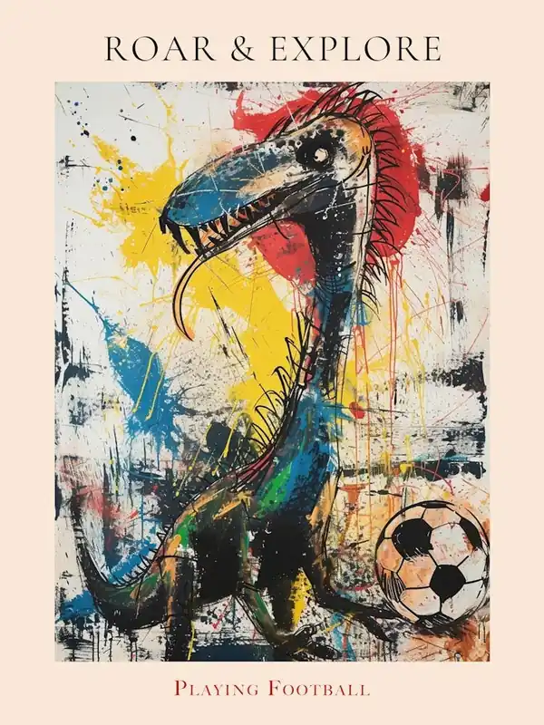 Dinosaur Playing Football Paint Splash Scribble 3 Poster Latest