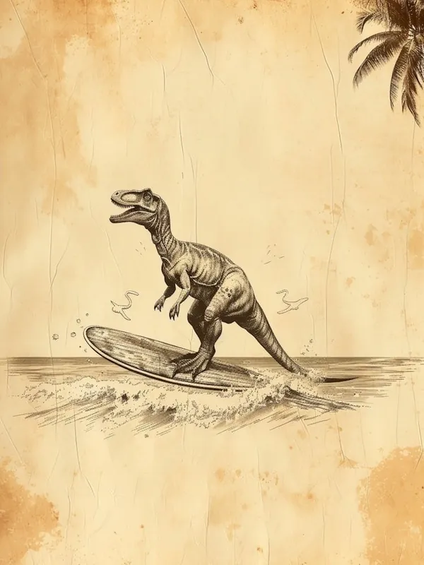 Vintage Troodon Dinosaur On A Surf Board 1 Editor’s Pick