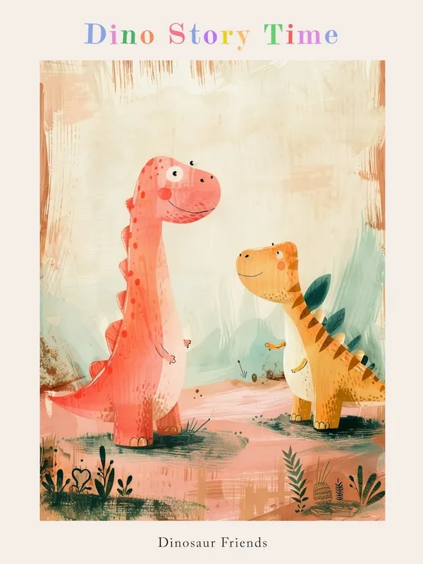 Watercolour Storybook Dinosaur Friends Painting Poster Seasonal Sale