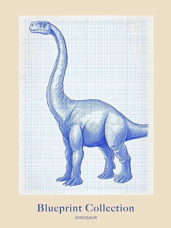 Dinosaur Blue Print Style Sketch Poster Time-Limited