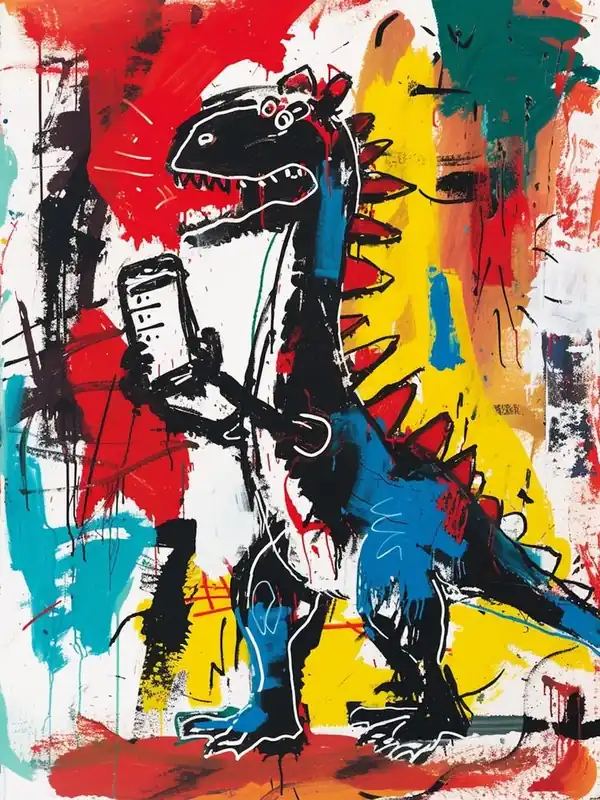 Abstract Graffiti Style Dinosaur On A Smart Phone 2 Handmade