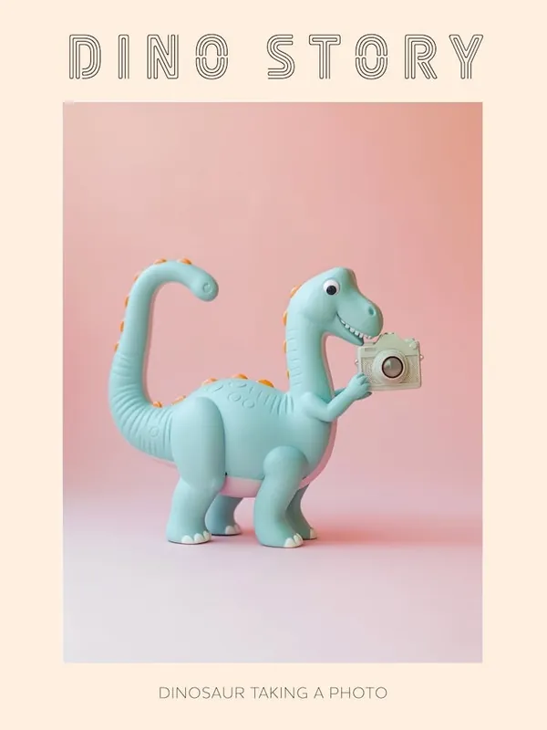 Pastel Toy Dinosaur Taking A Photo On An Analogue Camera 2 Poster Price Cut