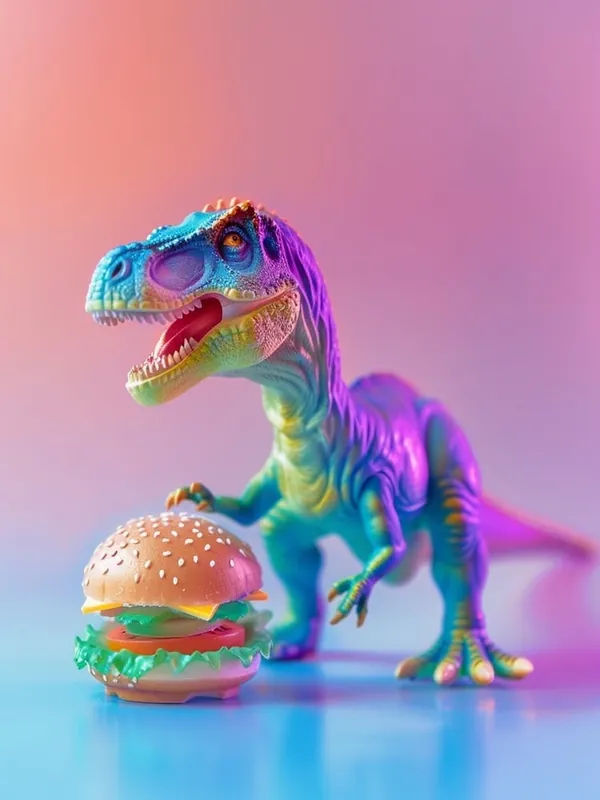 Next Day Delivery Pastel Neon Toy Dinosaur With A Hamburger