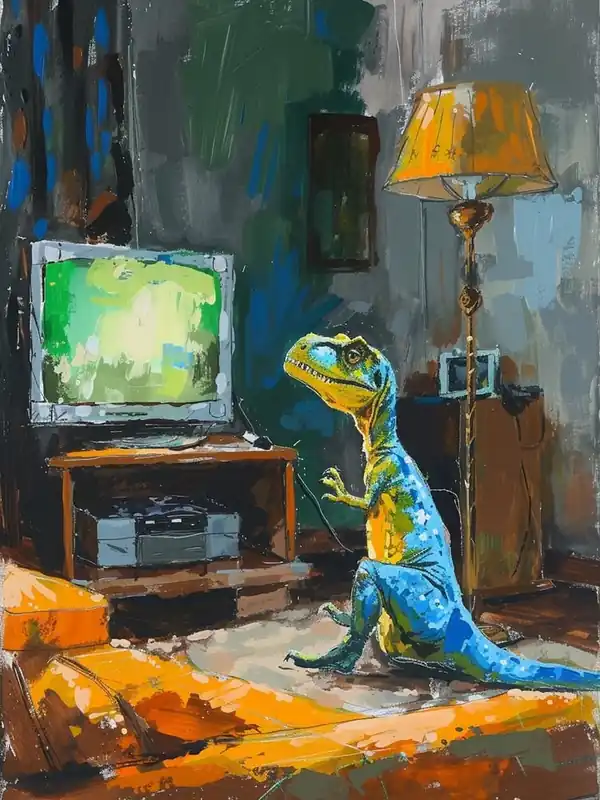Dinosaur Watching Tv Blue Green Orange 3 No Minimum Order