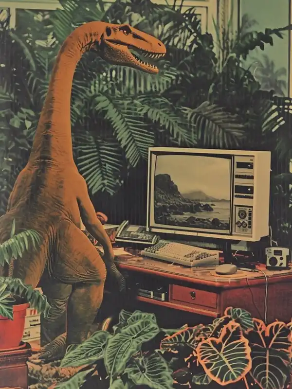 Dinosaur At A Computer Retro Collage 1 Professional Grade