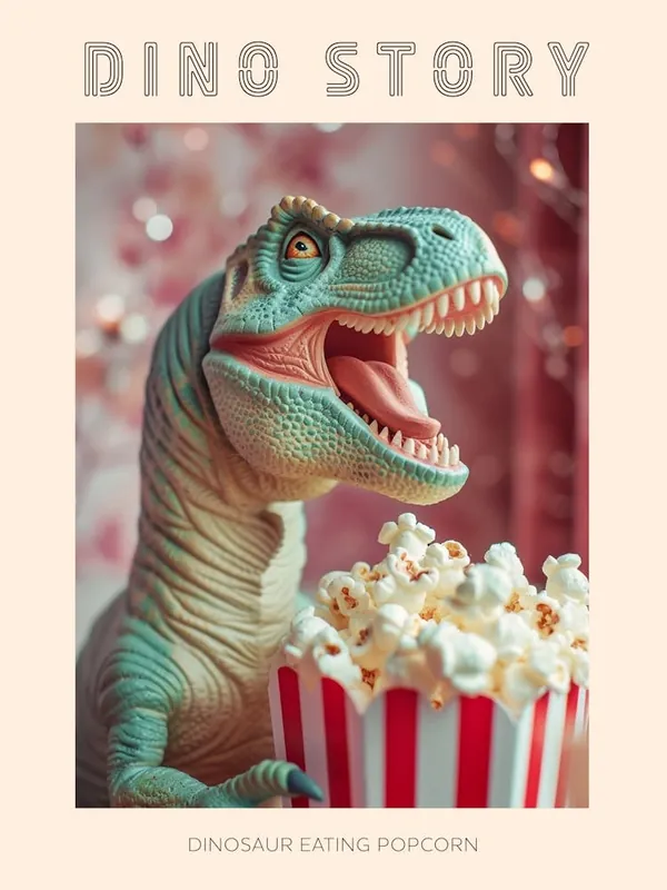 Get Yours Pastel Toy Dinosaur Eating Popcorn 4 Poster