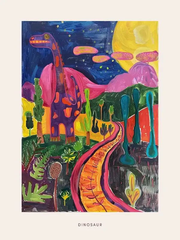 Clearance Colourful Dinosaur Painting Landscape 1 Poster